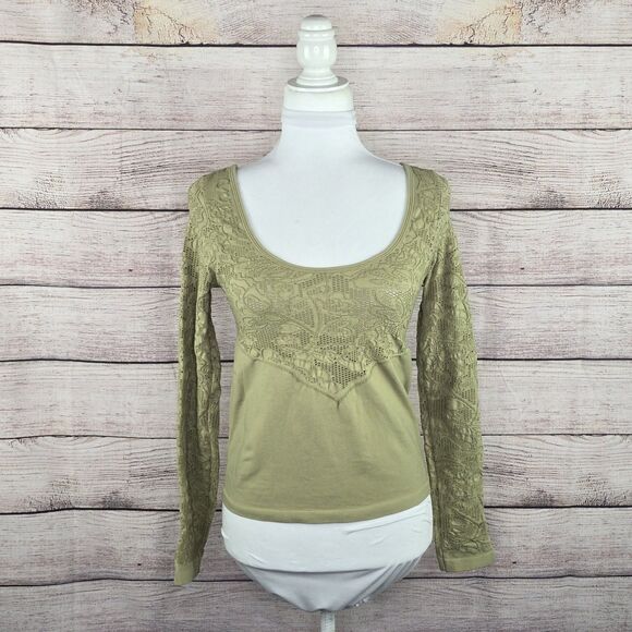 Anthropologie Eyelet Long Sleeve Boat Neck Compression Top NWT Small - Picture 7 of 8